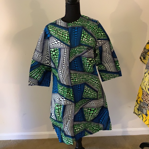 Ankara cotton wax material mini dress with head tie and nose mask. - Picture 6 of 8